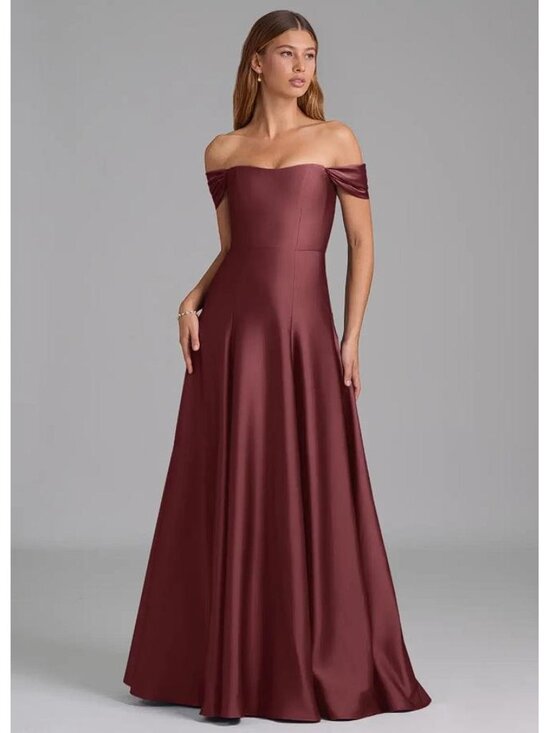 Christian Siriano Dresses & Skirts - CHRISTIAN SIRIANO Azazie Seriana Merlot A-Line Off the Shoulder Dress Size A14